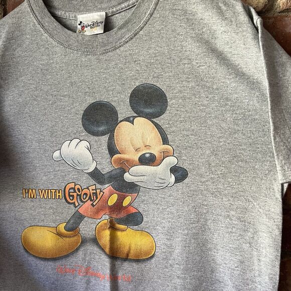Vintage Mickey Disney I'm With Goofy T Shirt TEE Heather Gray Size M 90's - Picture 4 of 16